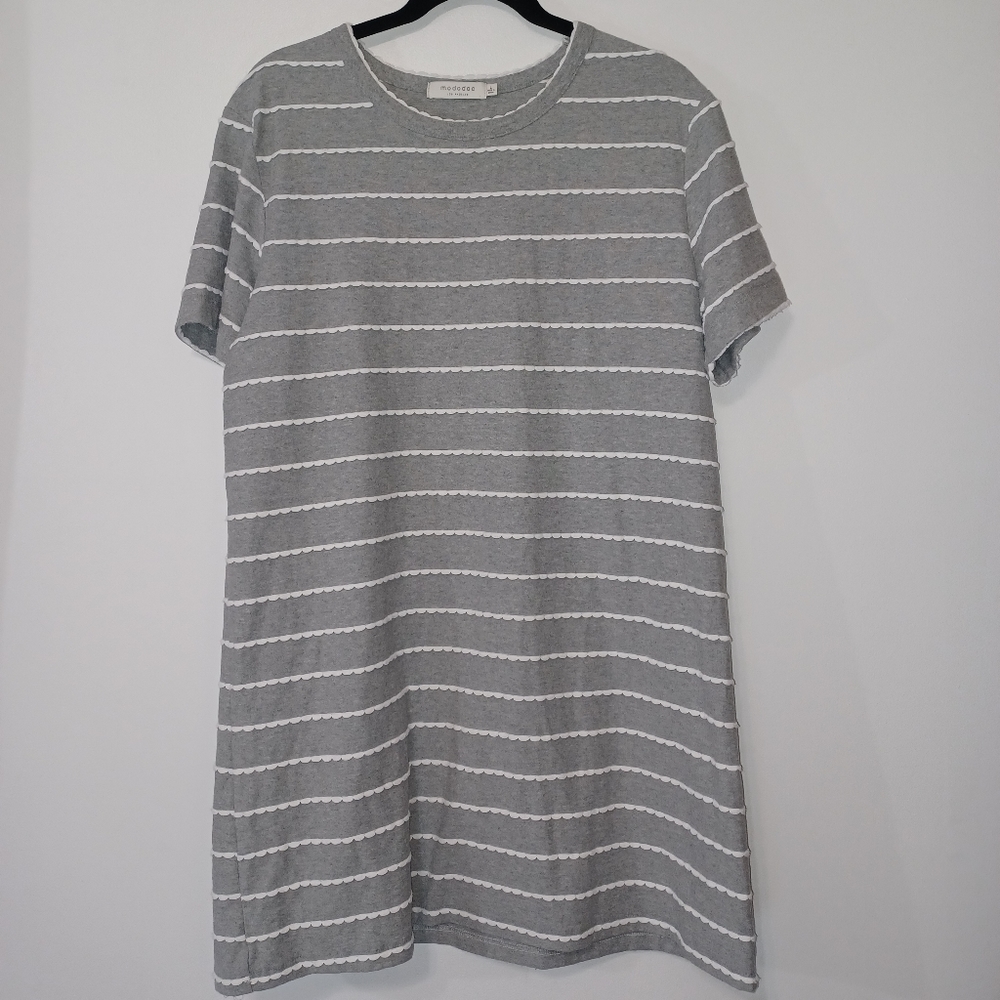 Knit Dress Gray White Short Sleeve Pullover Size L
